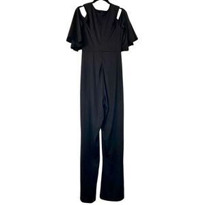 Soho Chic Surplice Flutter Sleeve Cold Shoulder One Piece Jumpsuit Black Small